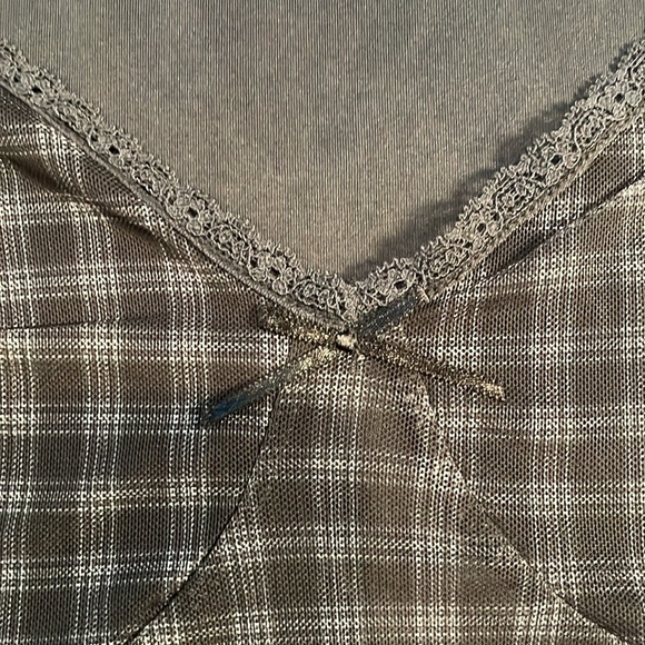 Plaid Checkered Mesh Lace Bow Shirt Size Medium - Picture 2 of 6